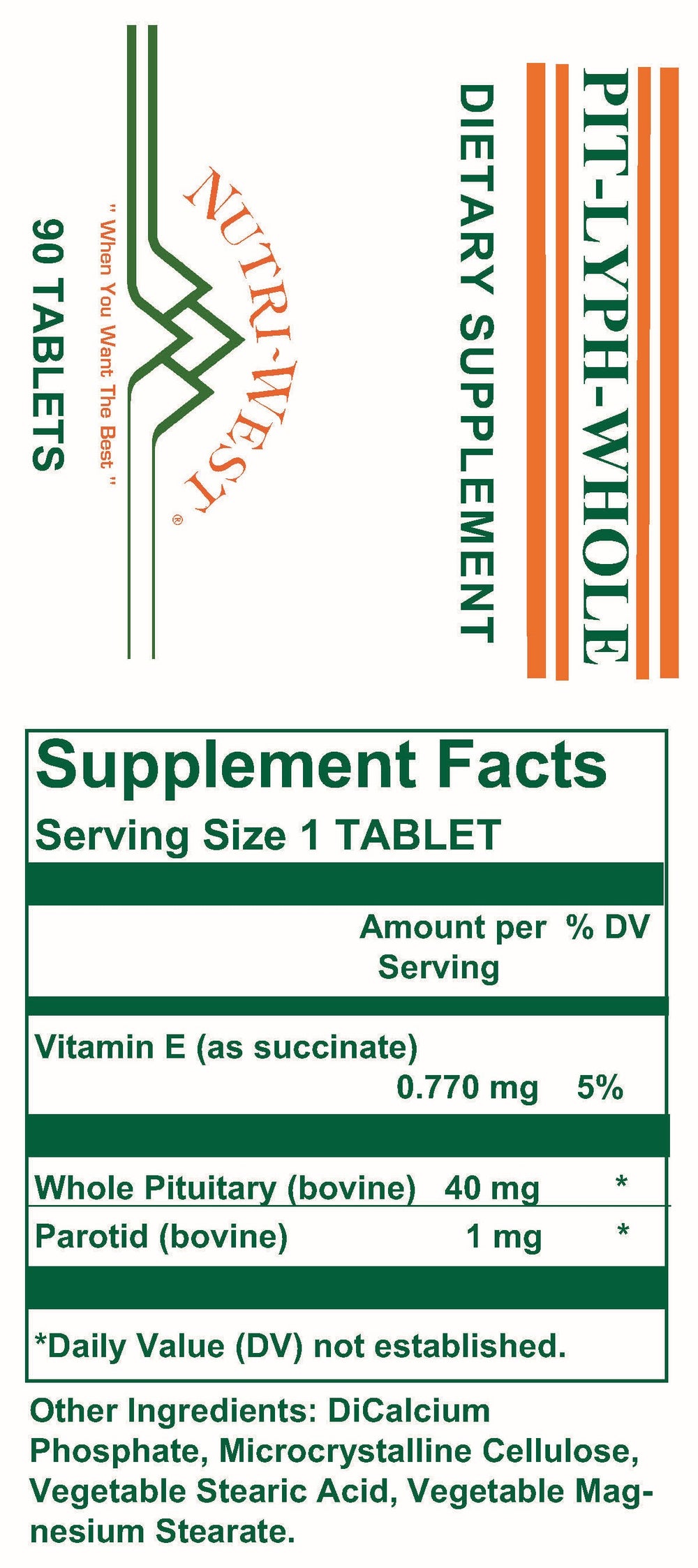 Nutri-West - Pit-Lyph-Whole - 90 Tablets - Supplement Facts panel