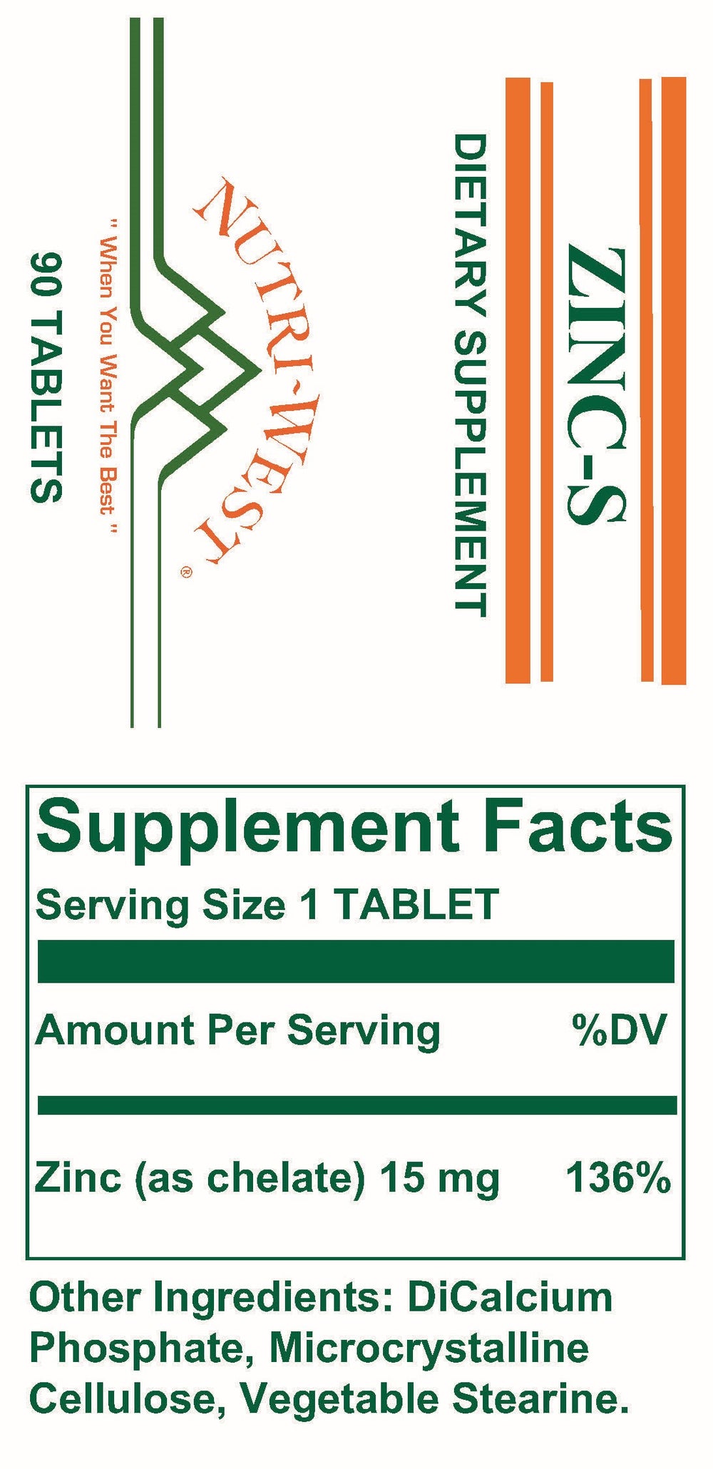 Nutri-West - Zinc-S - 90 Tablets - Supplement Facts panel