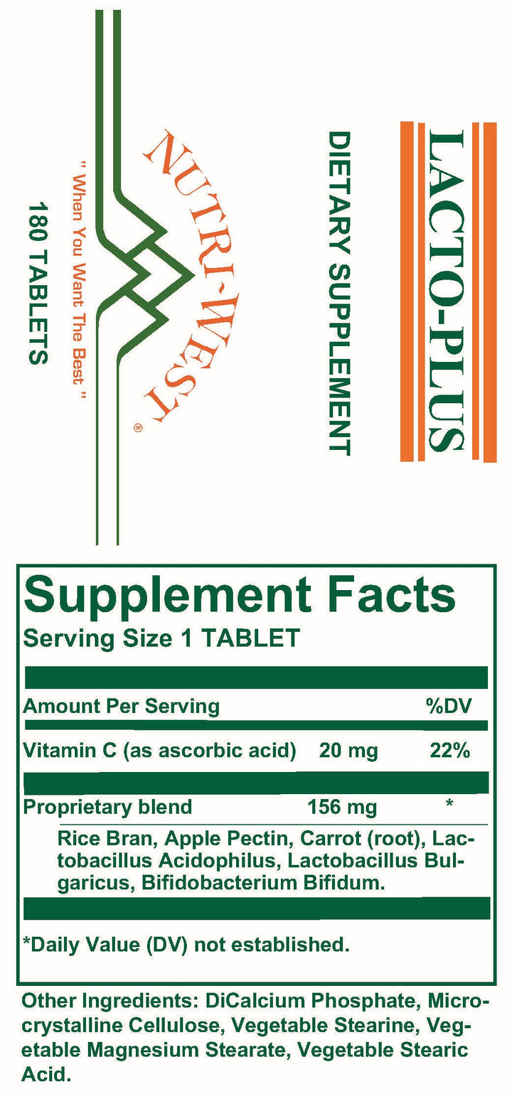 Nutri-West - Lacto-Plus - 180 Tablets - Supplement Facts panel