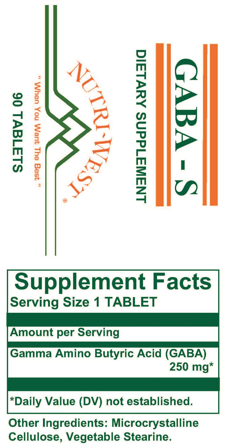 Nutri-West - Gaba-S - 90 Tablets - Supplement Facts panel