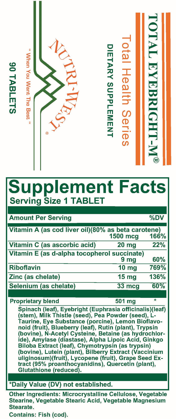 Nutri-West - Total Eyebright-M - 90 Tablets - Supplement Facts panel