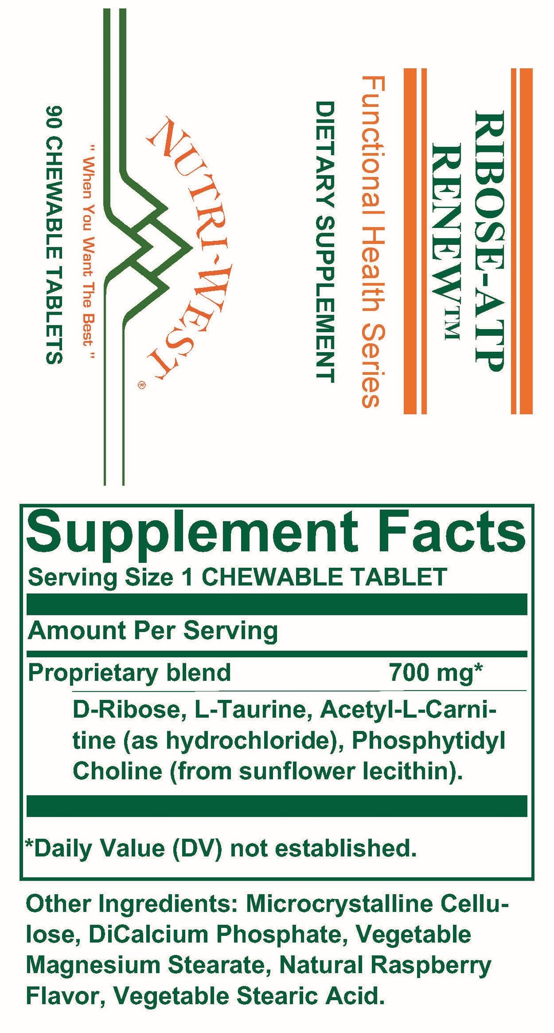 Nutri-West - Ribose-ATP Renew - 90 Chewable Tablets - Supplement Facts panel