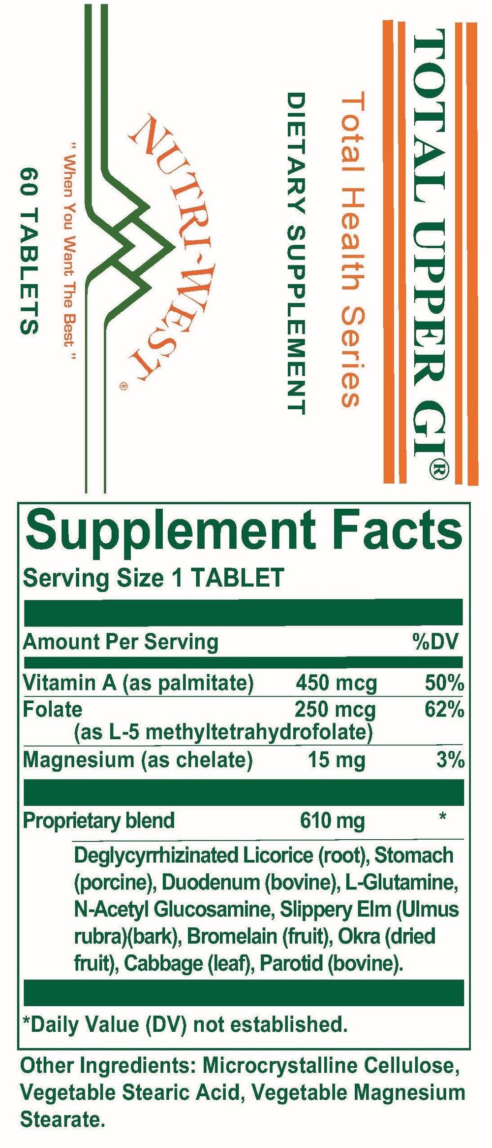 Nutri-West - Total Upper GI - 60 Tablets - Supplement Facts panel