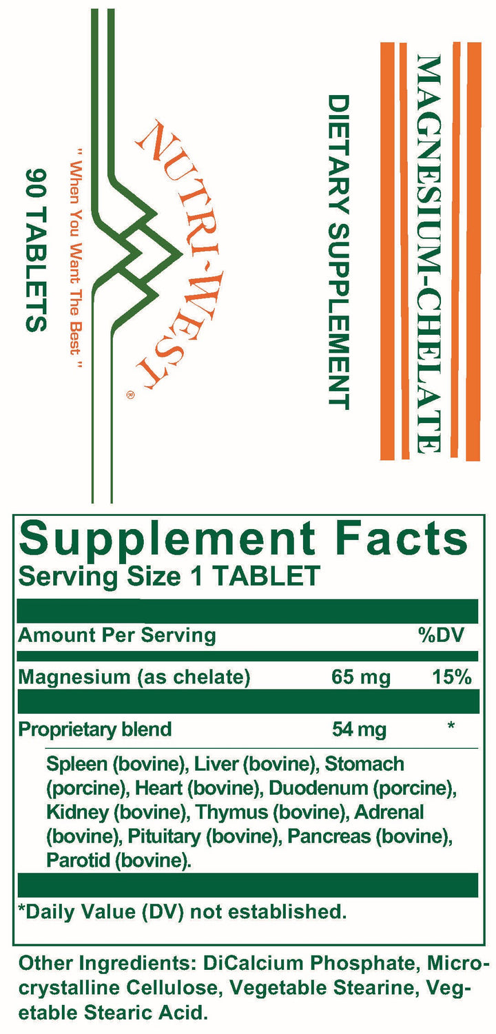 Nutri-West - Magnesium Chelate - 90 Tablets - Supplement Facts panel