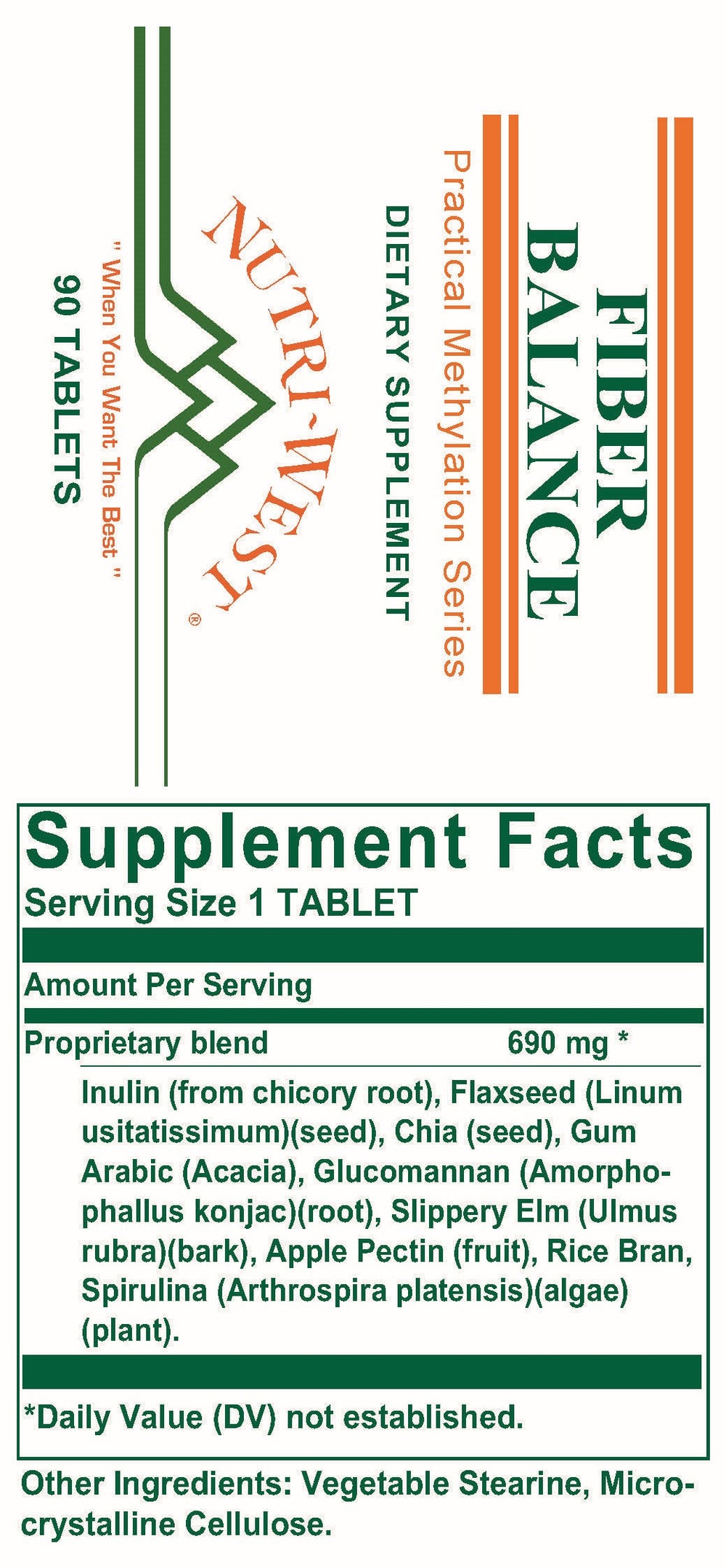 Nutri-West - Fiber Balance - 90 Tablets - Supplement Facts panel