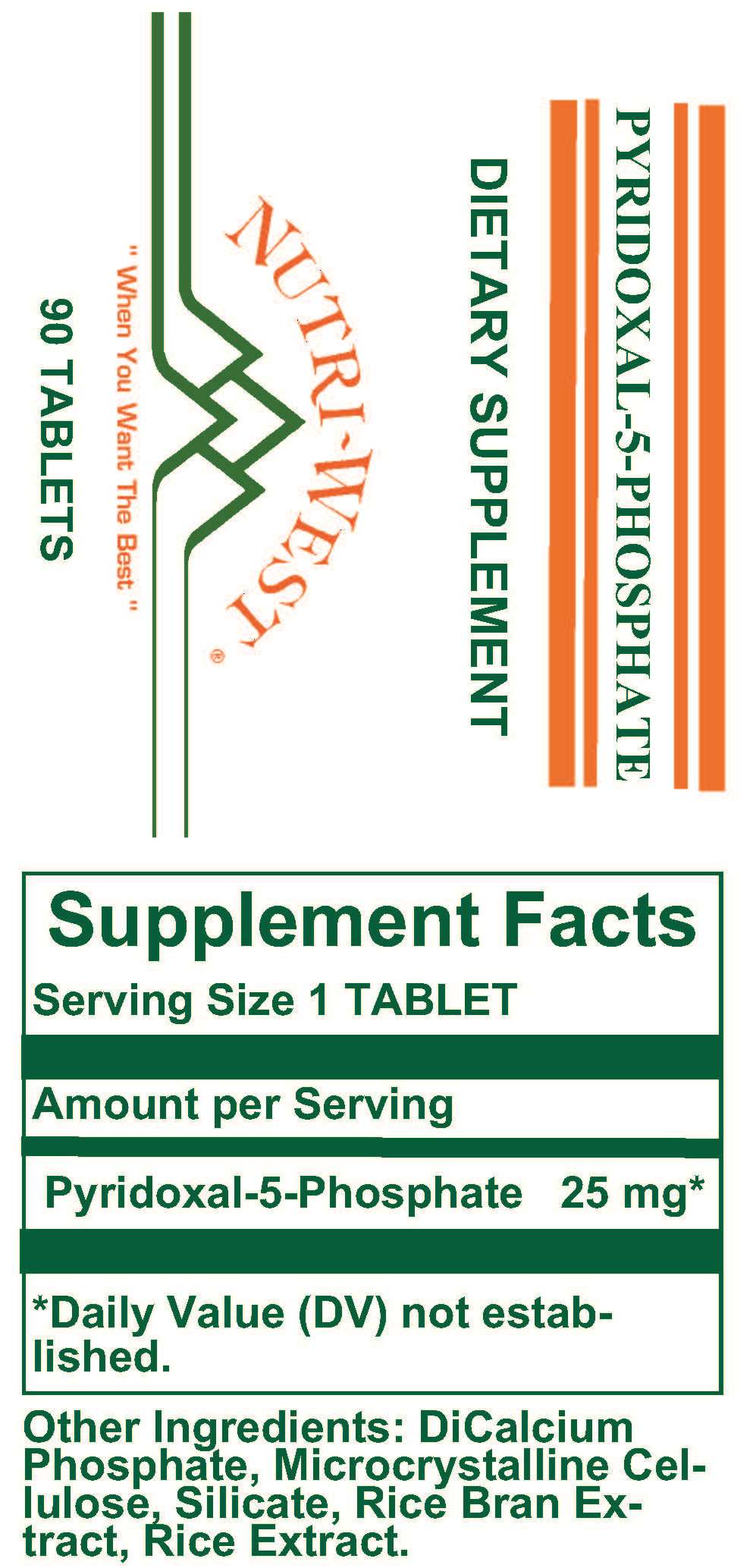 Nutri-West - Pyridoxal-5-Phosphate - 90 Tablets - Supplement Facts panel