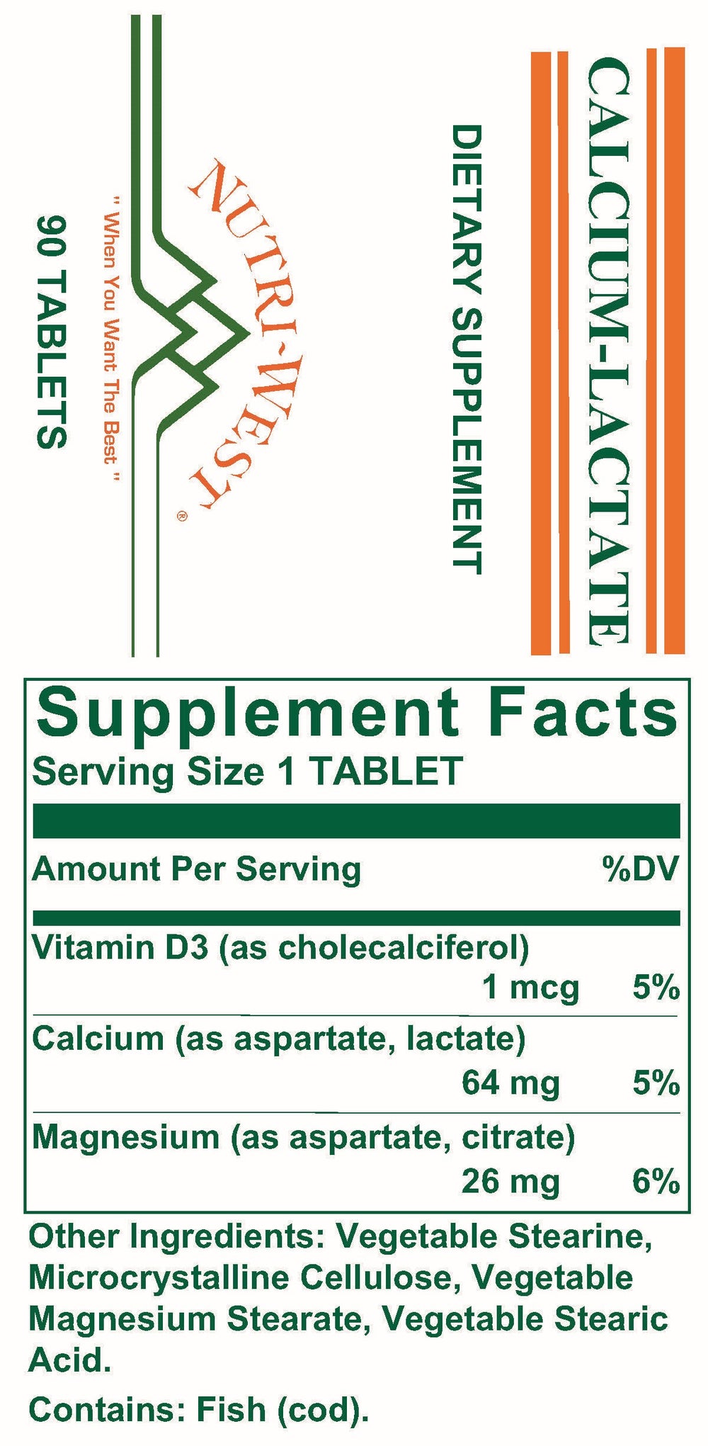 Nutri-West - Calcium Lactate - 90 Tablets - Supplement Facts panel