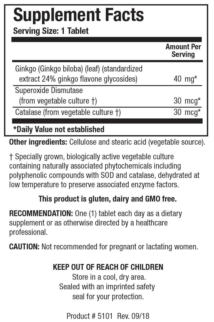 Biotics Research Ginkgo Biloba - Supplement Facts panel