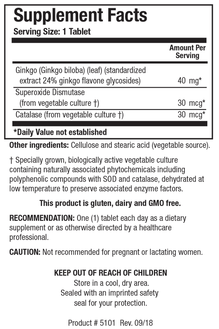 Biotics Research Ginkgo Biloba - Supplement Facts panel