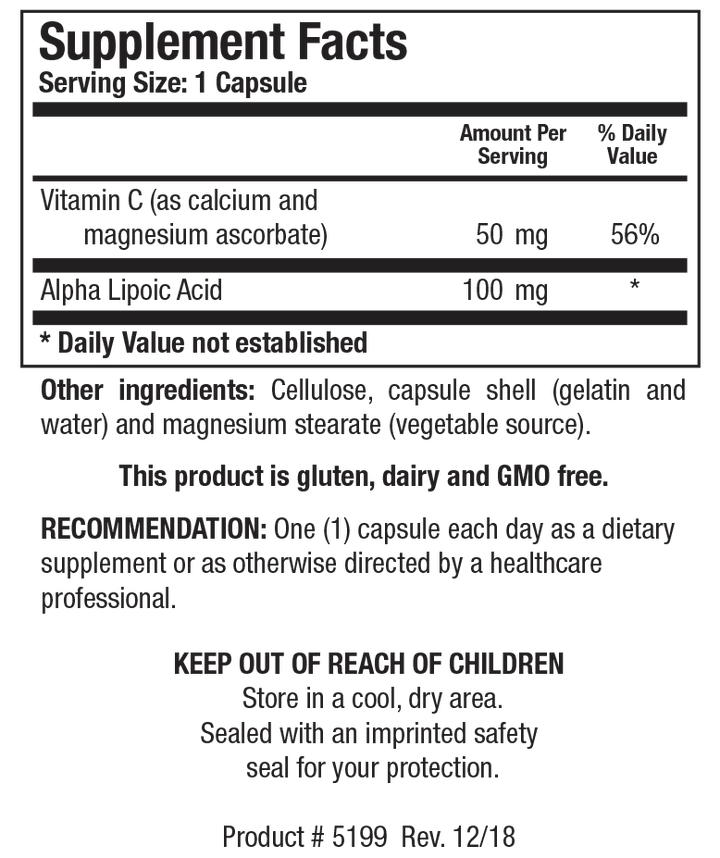 Biotics Research Lipoic Acid Plus - Supplement Facts panel