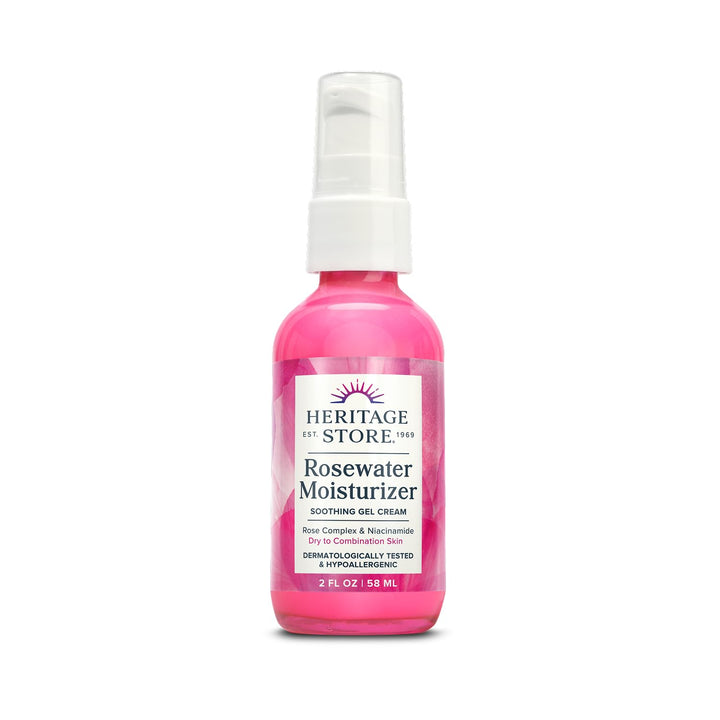 HERITAGE STORE Rosewater Face Moisturizer - Soothing Gel Moisturizer with Rose Complex, Niacinamide and Hyaluronic Acid - Dry to Combination Skin Care - Hypoallergenic, Vegan, 60-Day Guarantee, 2oz