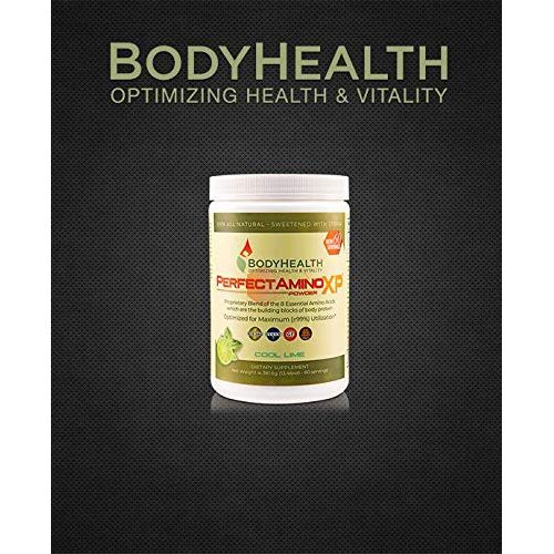 BodyHealth PerfectAmino XP Cool Lime (60 Servings) Best Pre/Post Workout Recovery Drink, 8 Essential Amino Acids Energy Supplement with 50% BCAAs, 100% Organic, 99% Utilization for Maximum Power