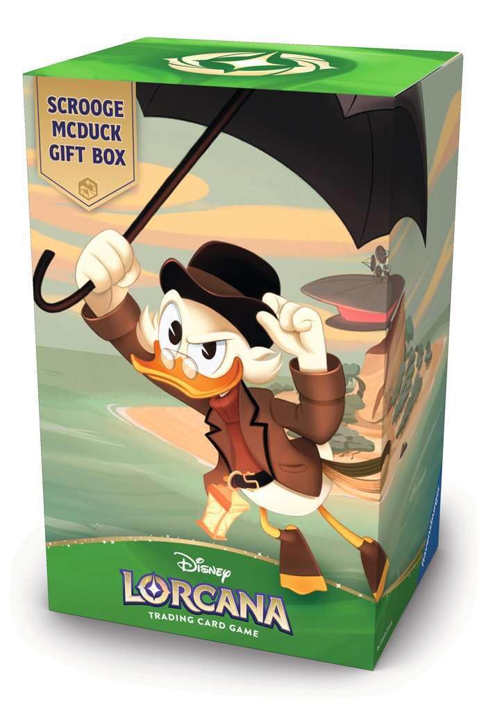Ravensburger Disney Lorcana TCG: Scrooge McDuck Gift Box - Glimmer Foil Promo Card, 5 Assorted Booster Packs, Storage Box and Dividers - Trading Card Game &amp; Disney Collectible - Ages 8+