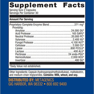 Metagenics SpectraZyme Complete Broad Spectrum Enzyme Supplement to Help Support a Healthy Digestive System - 60 Capsules - The Oasis of Health