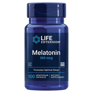 Life Extension Melatonin, 300 mcg, gentle sleep support, healthy circadian rhythms, cellular defense, gluten-free, non-GMO, vegetarian, 100 capsules