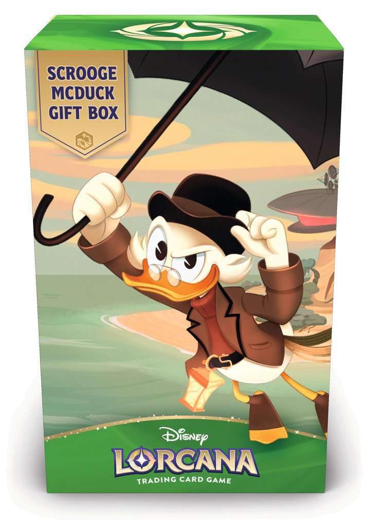 Ravensburger Disney Lorcana TCG: Scrooge McDuck Gift Box - Glimmer Foil Promo Card, 5 Assorted Booster Packs, Storage Box and Dividers - Trading Card Game &amp; Disney Collectible - Ages 8+