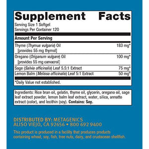Metagenics CandiBactin-AR Nutritional Supplement Concentrated Thyme and Oregano Essential Oils Blended Bottle - 120 Count - The Oasis of Health