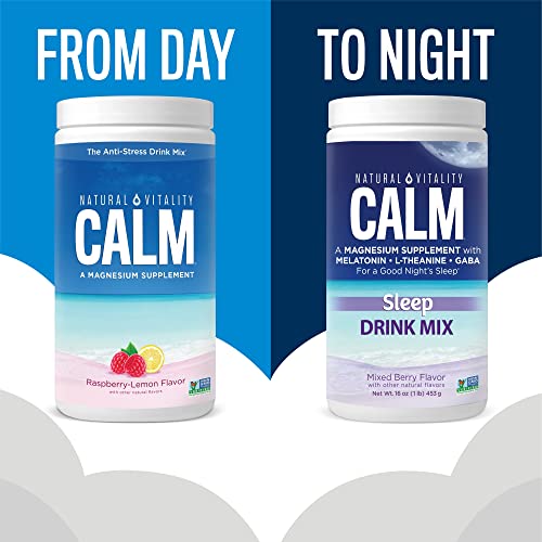 Natural Vitality Calm Sleep Drink Mix with Magnesium and Melatonin, Mixed Berry Flavor, 4 Ounces (Package May Vary)