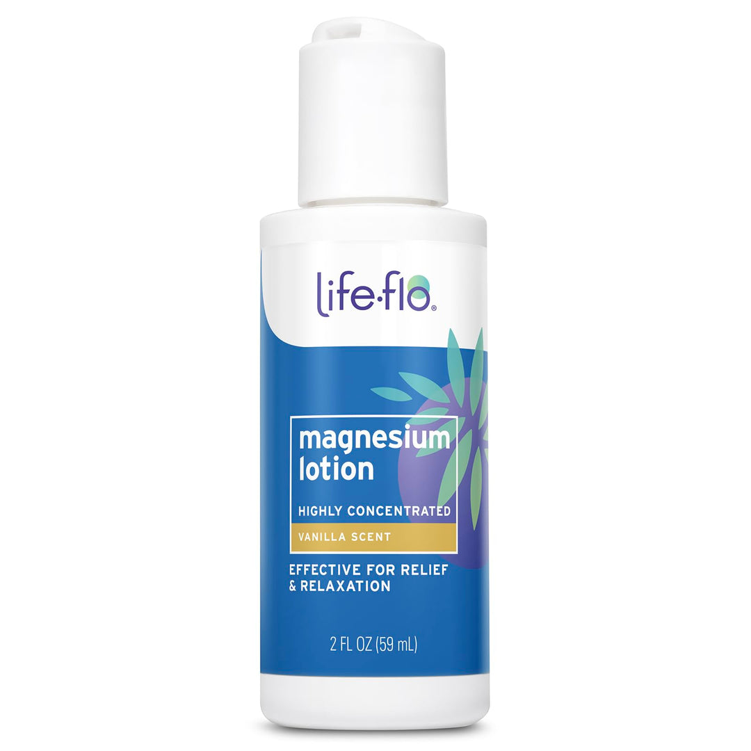 LIFE-FLO Magnesium Lotion, Vanilla Scent - New, Improved Magnesium Chloride from Zechstein Seabed - Soothes Muscles, Joints When Massaged into Skin - Great for Kids, Hypoallergenic, 2 Fl oz
