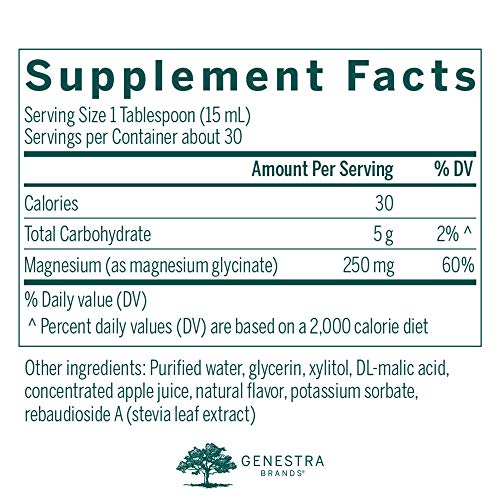 Genestra Brands Magnesium Glycinate Liquid | Supports Normal Muscle Function and Helps Metabolize Carbs and Proteins | 15.2 Fl Oz | Apple Pomegranate Flavor