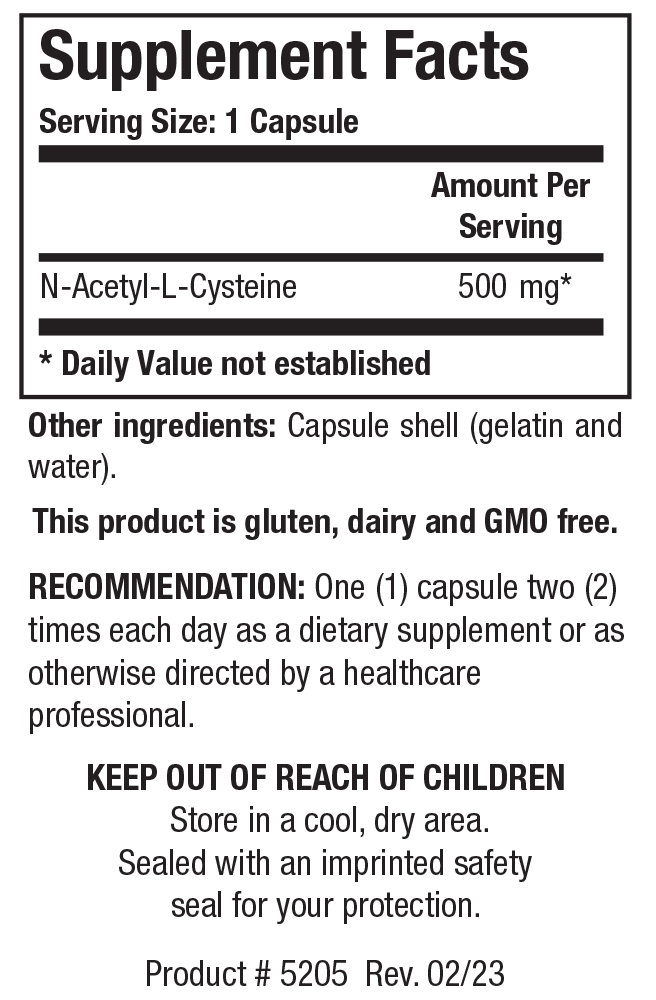 Biotics Research NAC - Supplement Facts panel