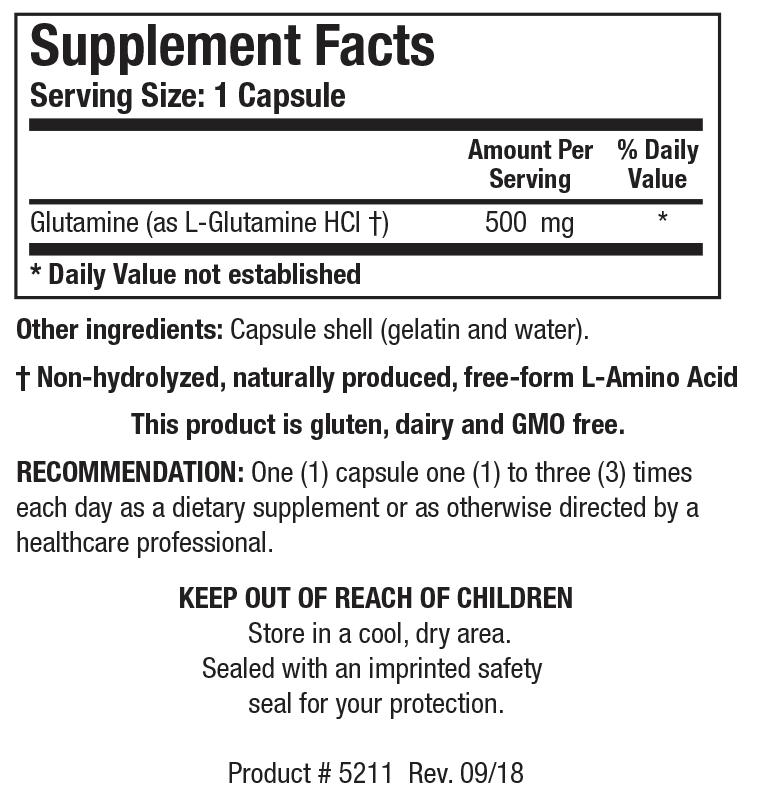 Biotics Research L-Glutamine - Supplement Facts panel