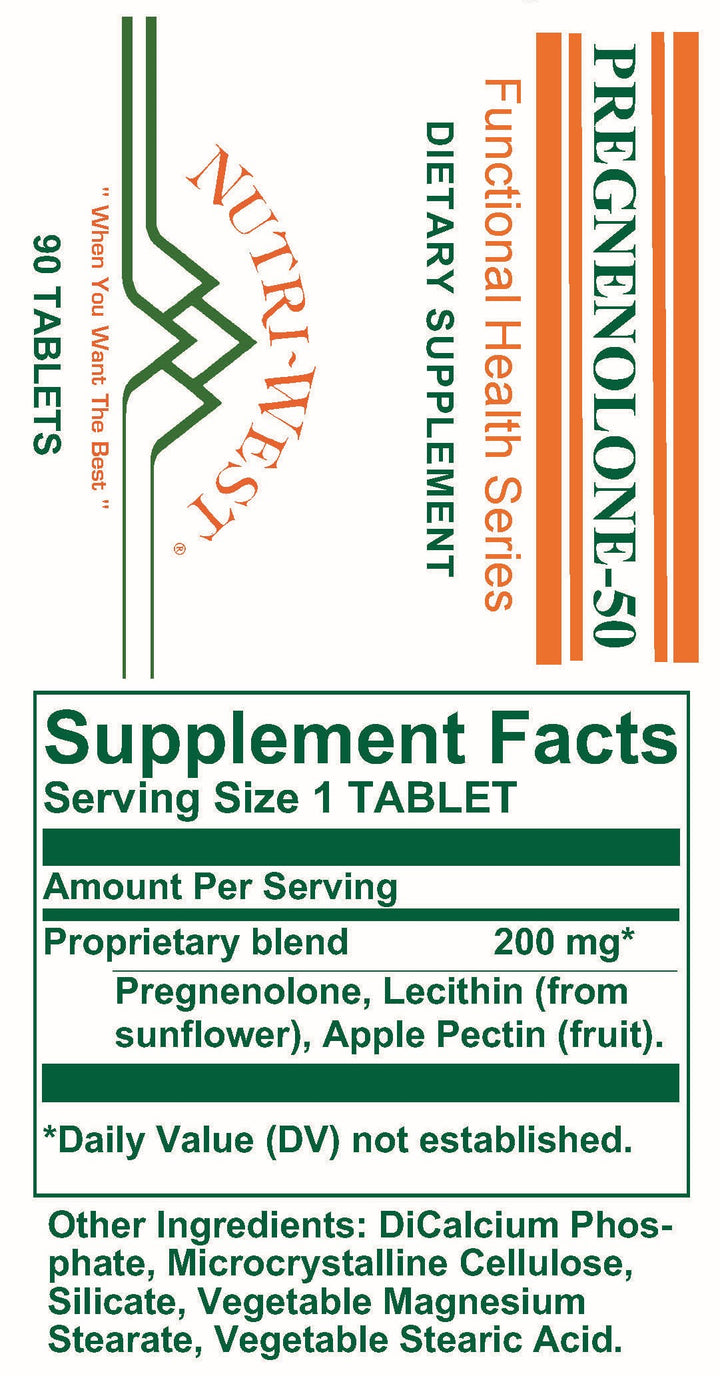 Nutri-West - Pregnenolone-50 - 90 Tablets - Supplement Facts panel