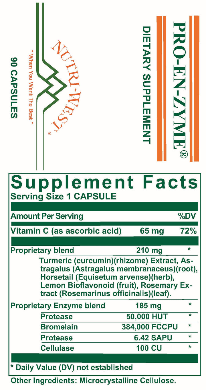 Nutri-West - Pro-En-Zyme - 90 Capsules - Supplement Facts panel