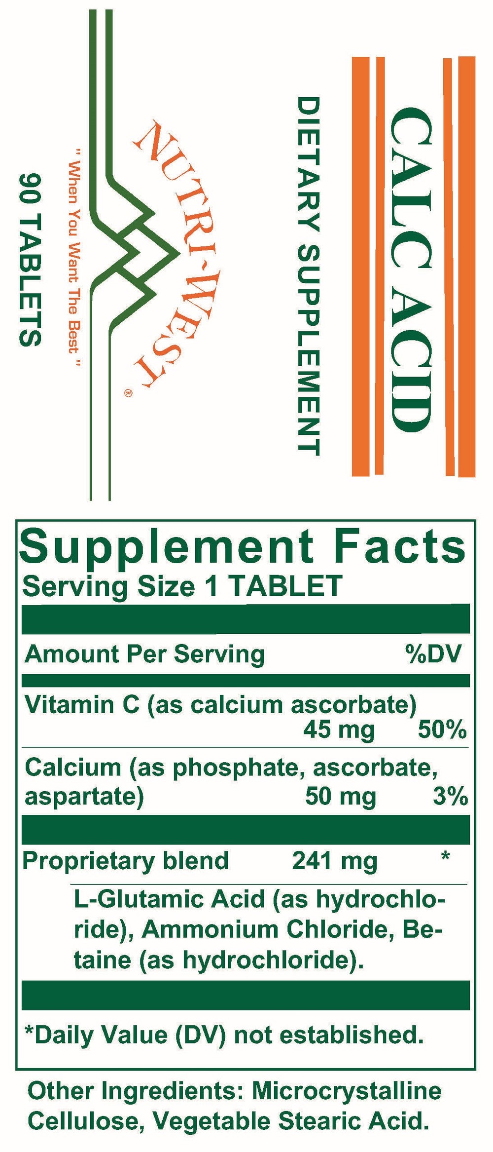 Nutri-West - Calc Acid - 90 Tablets - Supplement Facts panel