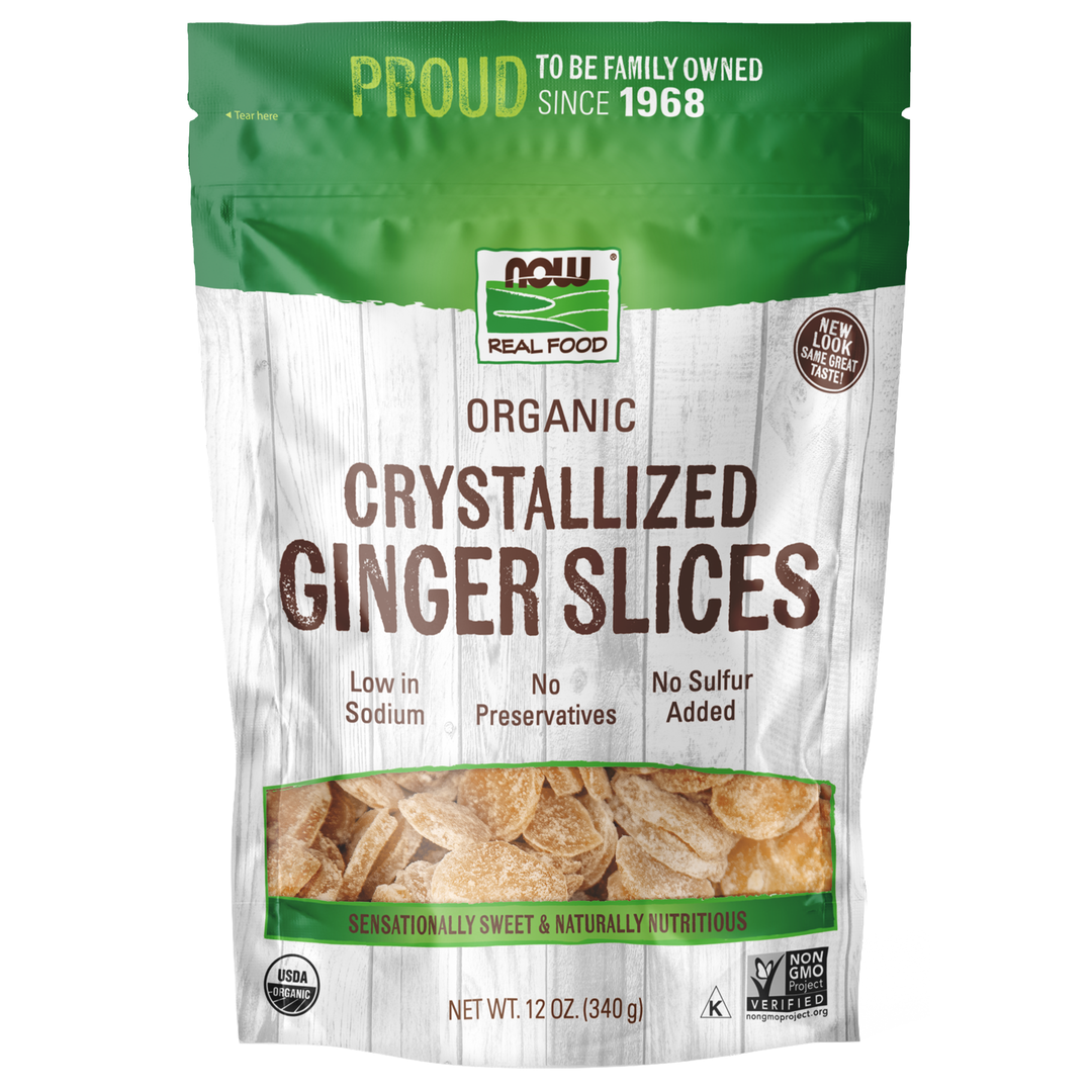 Now Real Food Ginger Slices Crystallized &amp; Organic 12 Oz - 5695 -