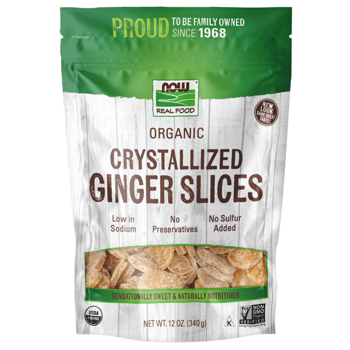 Now Real Food Ginger Slices Crystallized &amp; Organic 12 Oz - 5695 -