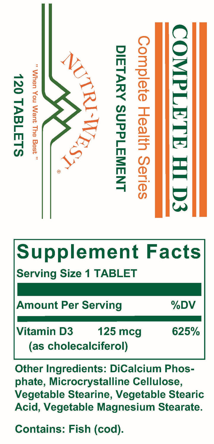 Nutri-West - Complete Hi D3 - 120 Tablets - Supplement Facts panel