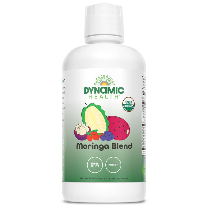 Dynamic Health Moringa Juice Certified Organic, Superfruits Acai, Goji, Mangosteen and Morei, Vegetarian, Gluten-Free, 33.8oz