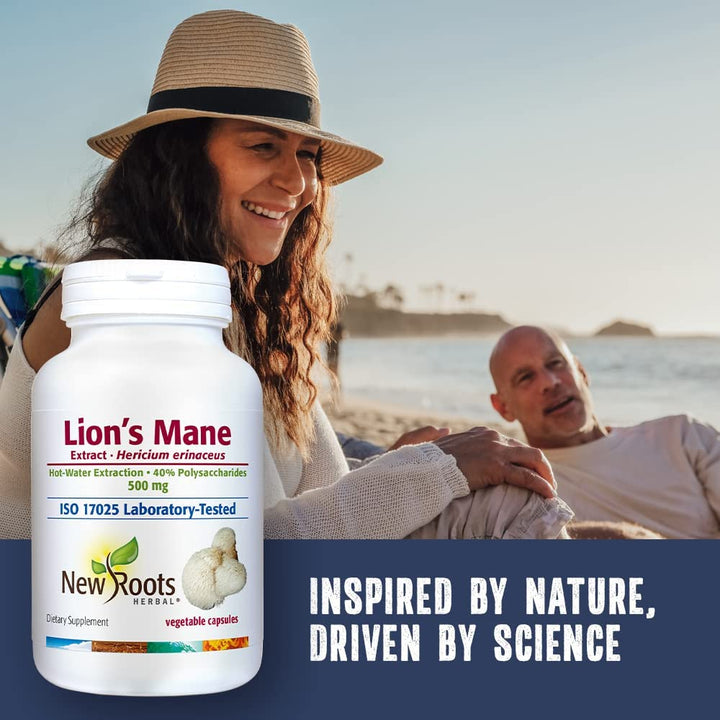 NEW ROOTS HERBAL Lions Mane Supplement Capsules (60 Caps) | 500mg Highly Concentrated Lion&