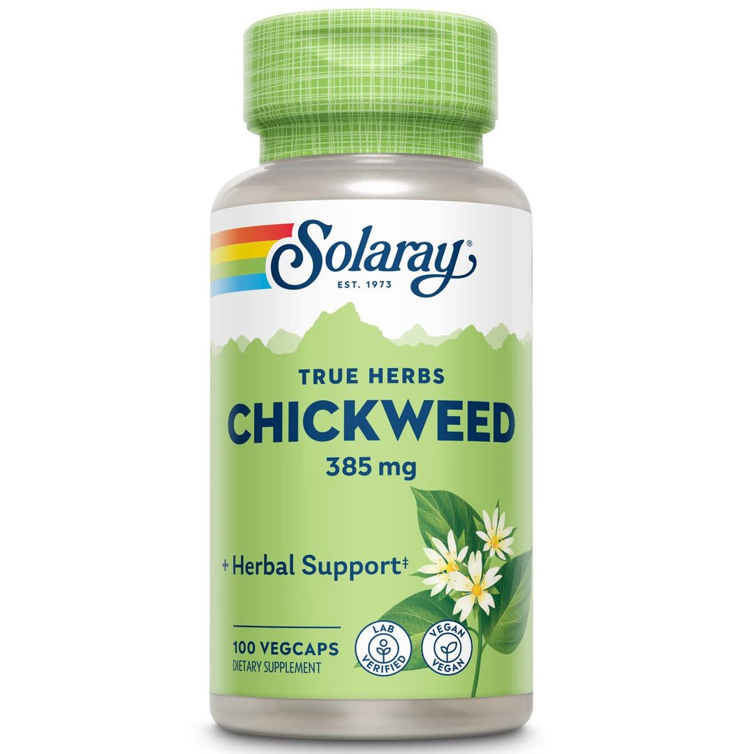 SOLARAY Chickweed 385 mg | Herbal Supplement | Healthy Digestion, Skin & Appetite Support | Non-GMO, Vegan & Lab Verified | 100 VegCaps | Pack of 2 - The Oasis of Health
