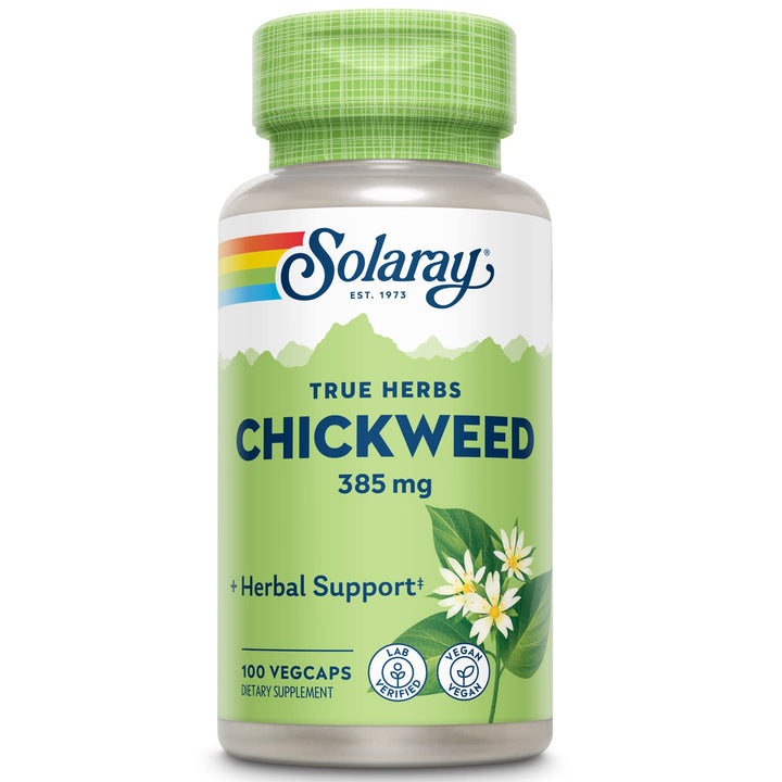 SOLARAY Chickweed 385 mg | Herbal Supplement | Healthy Digestion, Skin &amp; Appetite Support | Non-GMO, Vegan &amp; Lab Verified | 100 VegCaps | Pack of 2 - The Oasis of Health
