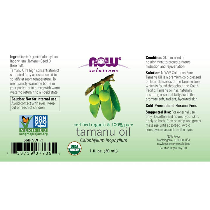 NOW Foods Solutions, Organic Tamanu Oil, Certified Organic and 100% Pure, Promotes Hydration and Rejuvenation, 1-Ounce