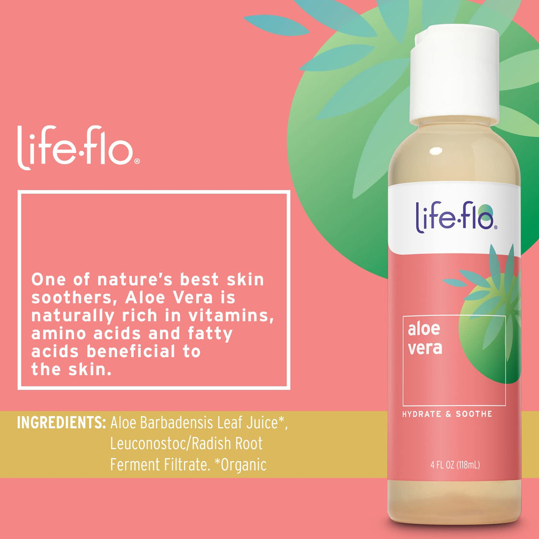 LIFE-FLO Aloe Vera, Soothing Moisture for Dry Skin Care, Calms Redness, Conditions &amp; Hydrates Skin with Organic Aloe Vera Juice, No Synthetic Thickeners or Fillers, 4 FL OZ