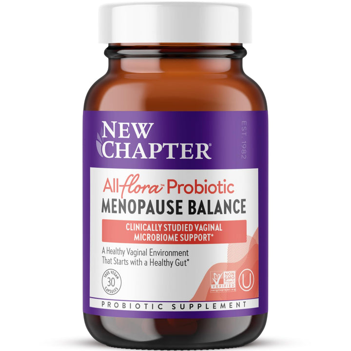 New Chapter All-Flora Probiotic Menopause Balance, Ultra-Concentrated Probiotics for Women with Black Cohosh for Menopause Hot Flashes, 100% Vegan, 30 Vegan Capsules