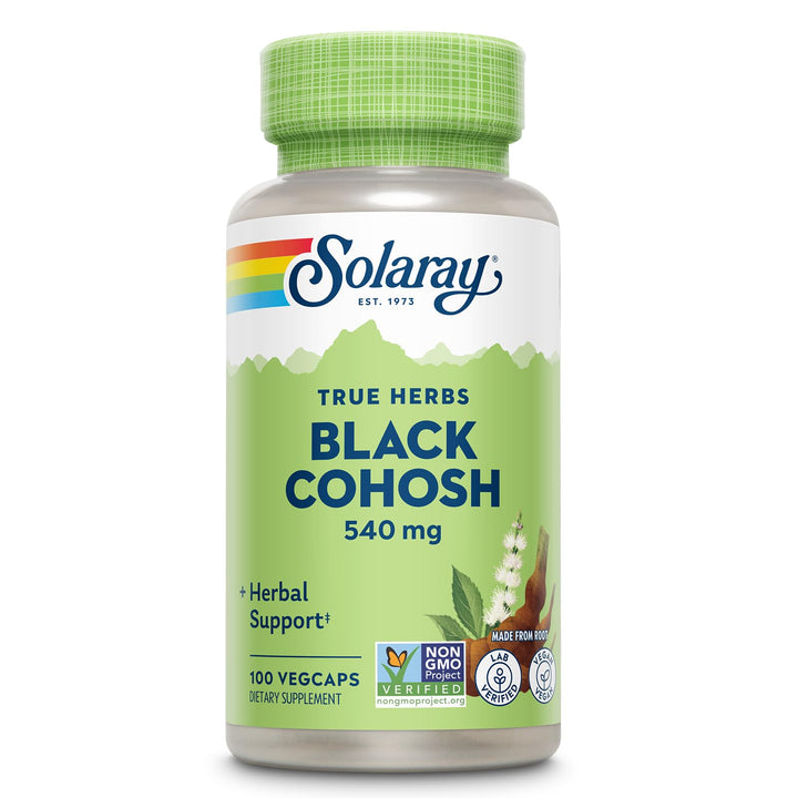 Solaray Black Cohosh 540 mg | Womens Health &amp; Menopause Support Supplement | Whole Root | Non-GMO, Vegan &amp; Lab Verified | 180 VegCaps