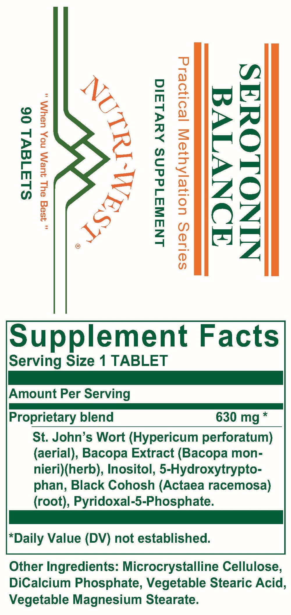 Nutri-West - Serotonin Balance - 90 Tablets - Supplement Facts panel