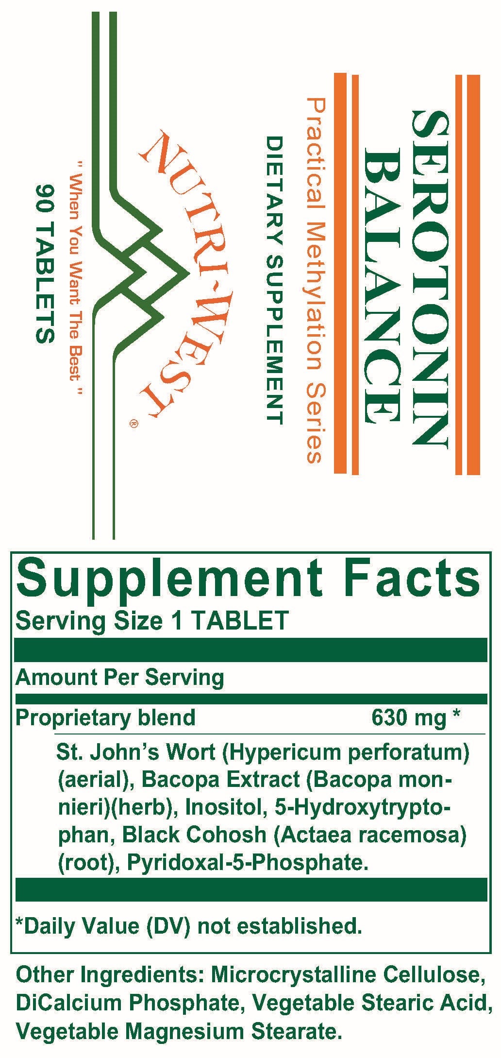 Nutri-West - Serotonin Balance - 90 Tablets - Supplement Facts panel