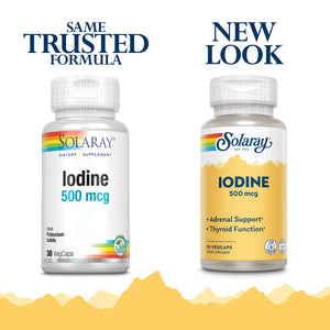 Solaray Iodine 500 mcg, Iodine Supplement for Healthy Adrenal and Thyroid Support, Energy, Metabolism, and Focus, Potassium Iodide, Vegan, 60-Day Money-Back Guarantee, 30 Servings, 30 VegCaps - The Oasis of Health