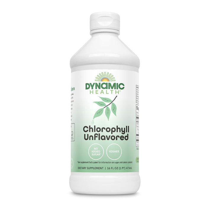 Dynamic Health Liquid Chlorophyll Unflavored 100 mg, Sodium Copper Chlorophyllins with Alfalfa and Mulberry Leaves, Plant Cleanse and Deodorizing, No Added Sugar, 16 Fl Oz