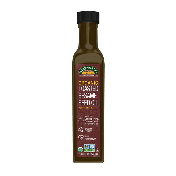 Ellyndale Toasted and Organic Sesame Seed Oil, 8.45 fl. oz. Glass Bottle, Non-GMO Project Verified