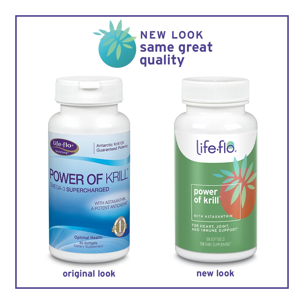 LIFE-FLO Power of Krill | Antarctic Krill Oil w/Omega-3s &amp; Astaxanthin | Immune, Heart &amp; Joint Formula | 60ct, 30 Serv.