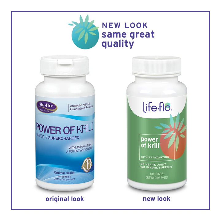 LIFE-FLO Power of Krill | Antarctic Krill Oil w/Omega-3s &amp; Astaxanthin | Immune, Heart &amp; Joint Formula | 60ct, 30 Serv.
