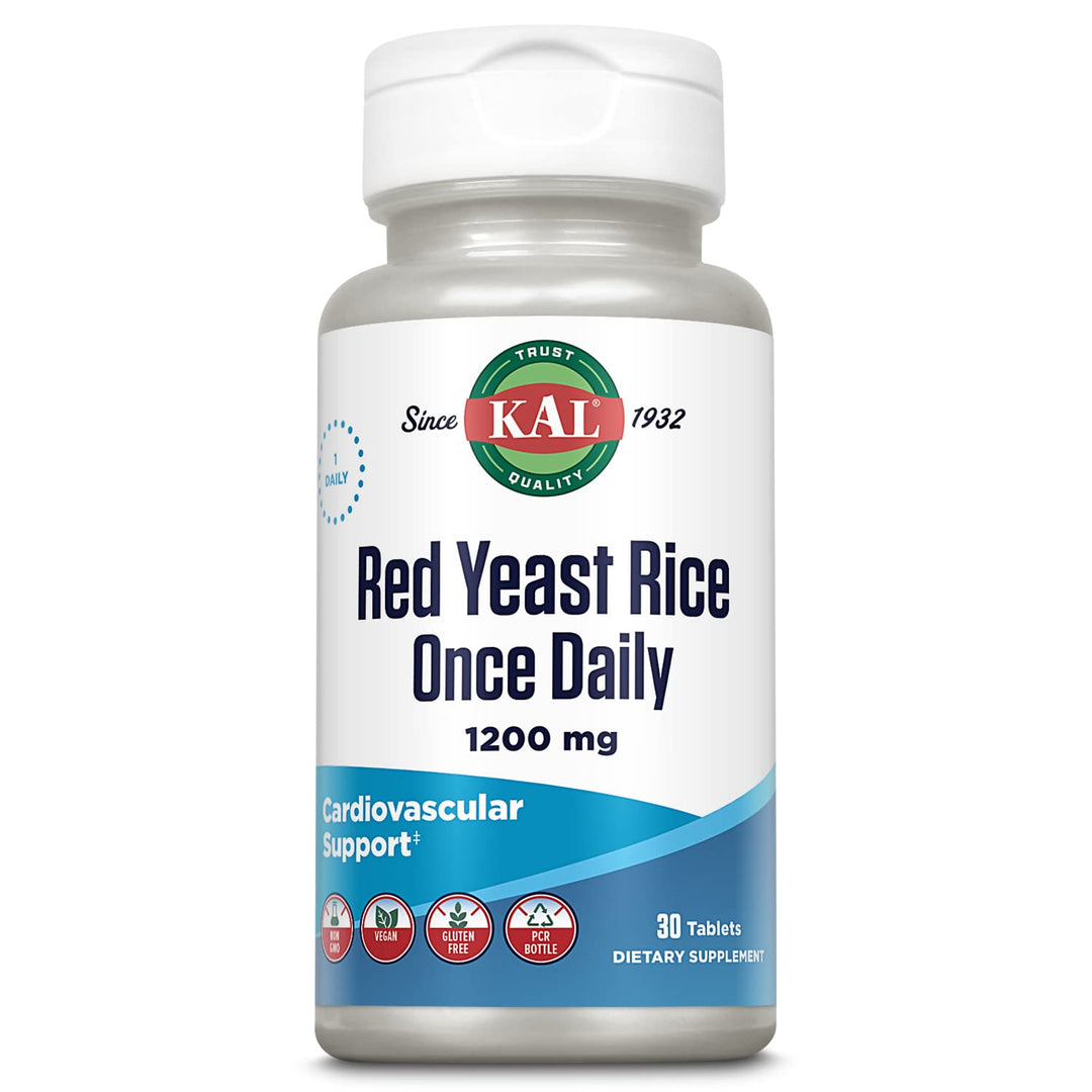 KAL Red Yeast Rice Once Daily 1200mg, Cardiovascular Support* Supplement with Naturally Occurring Unsaturated Fatty Acids, Amino Acids &amp; Phytonutrients, Vegan, Gluten Free, 30 Servings, 30 Tablets