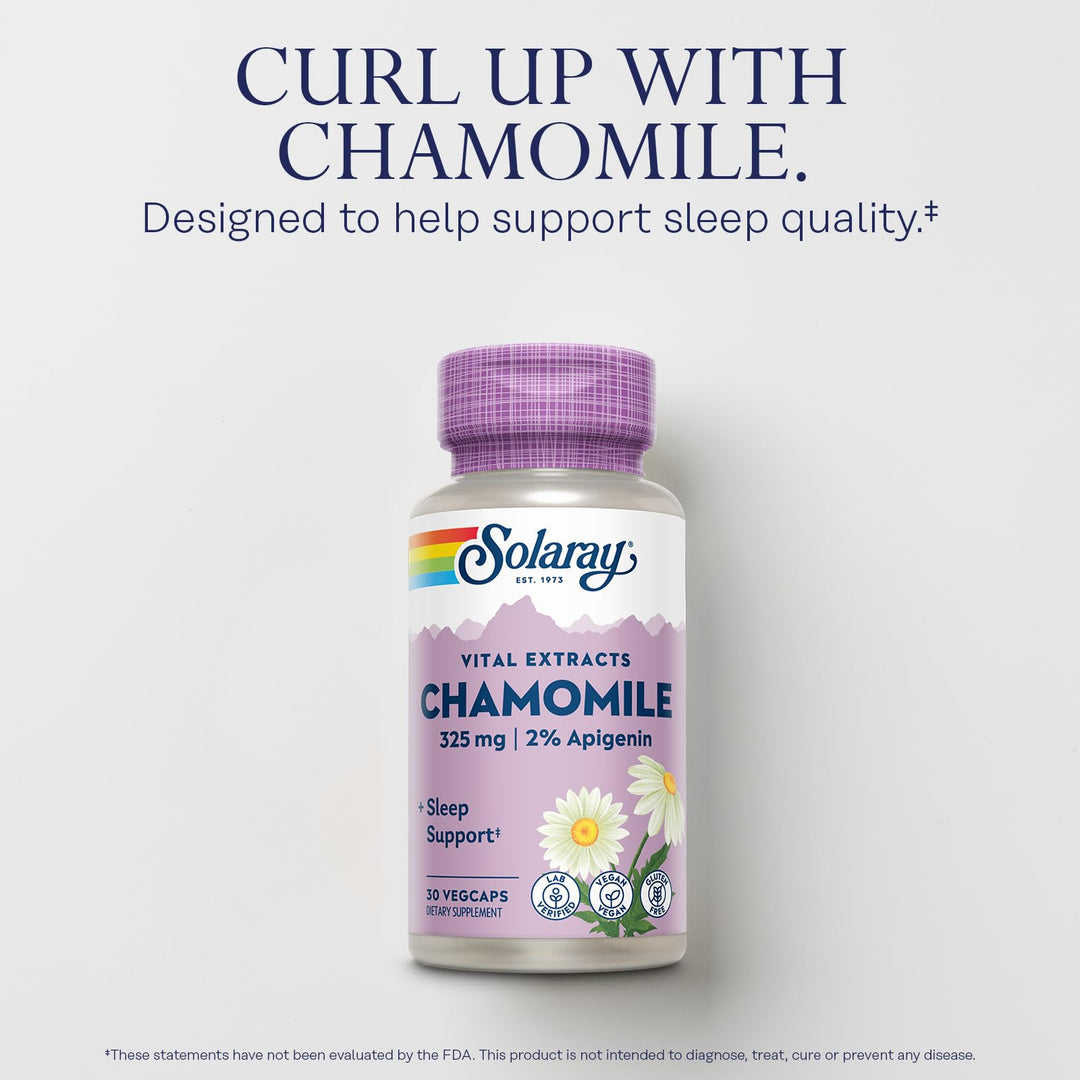 SOLARAY Chamomile Extract 325 mg - Traditional Herbal Support - Standardized to 2% Apigenin, an Antioxidant and Flavonoid - Vegan, Gluten Free, Made Without Soy, 60-Day Guarantee, 30 Serv, 30 VegCaps