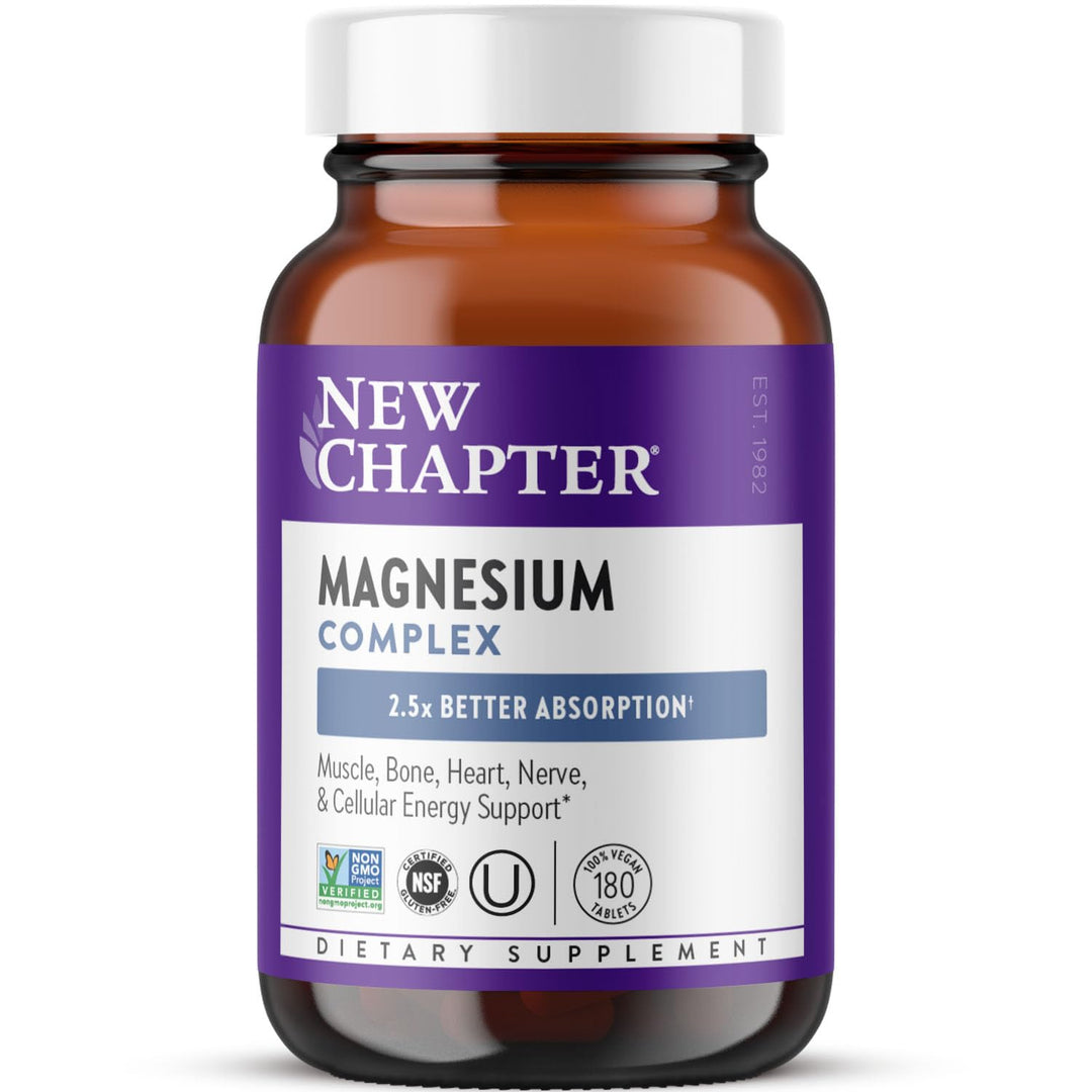 New Chapter Magnesium Complex Supplement, 325mg with Magnesium Glycinate + Sea-Sourced + Fermented Forms for Heart, Bone, Nerve, Muscle &amp; Cellular Energy, 100% Vegan, 180 Tablets